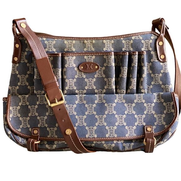 CELINE Paris Macadam Denim Signature Denim Flap Messenger Bag Y2K Shoulder - Picture 1 of 16